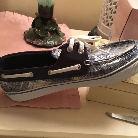 Sperry Women’s Size 7.5M Green, Blue & White Plaid Top Siders Loafer - Picture 7 of 12